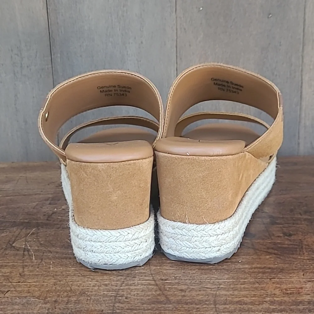 EUC Joie Sandals Women's sz 9 Two Band Suede Espadrille Wedge Slip On Sandal